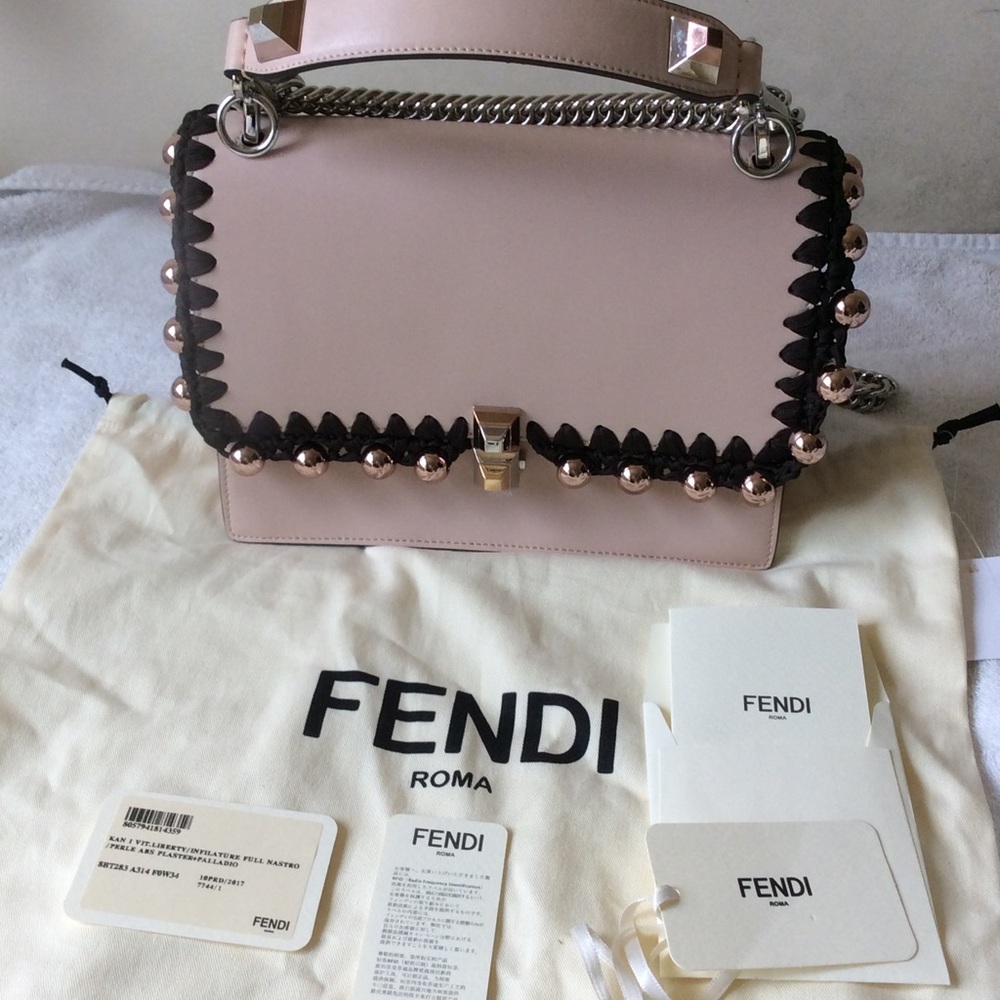 Fendi Calfskin Crochet Pearl Liberty Kan I bag